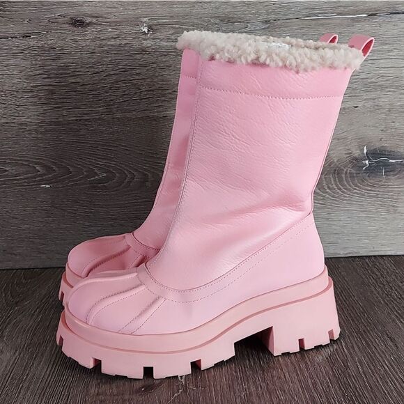 ASOS DESIGN Alice Shearling Lined Pull On Rain & Snow Platform Boots in Pink 6 - Picture 5 of 11